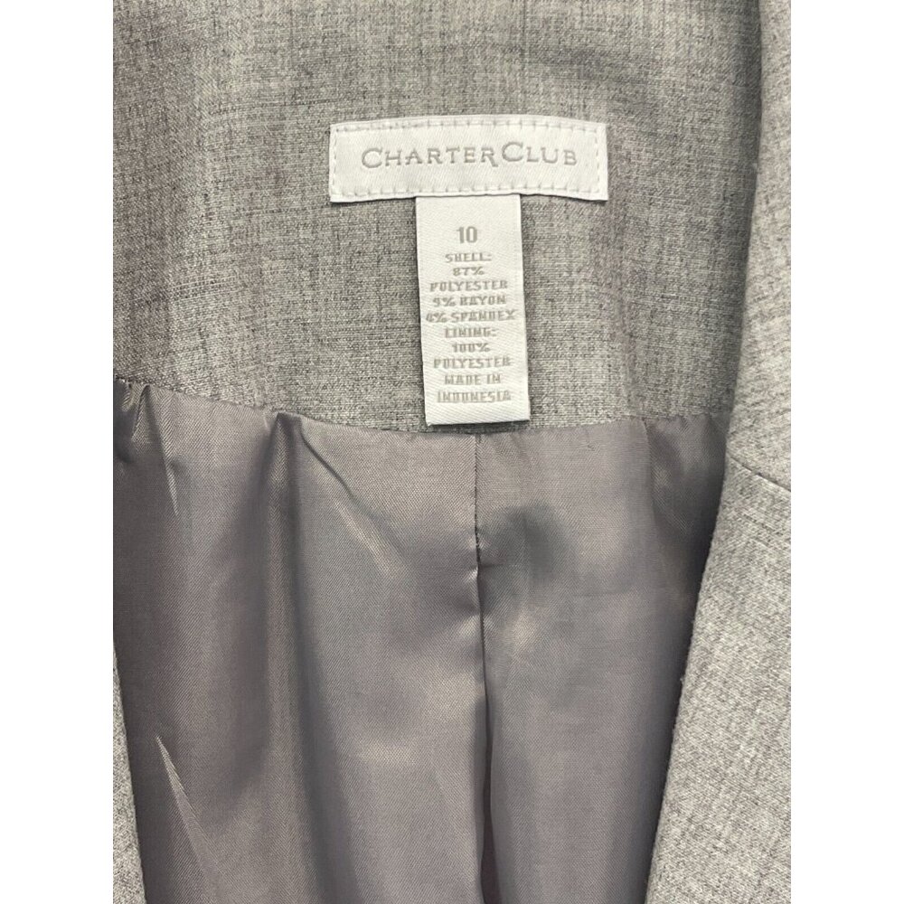 Charter Club Womens Gray One Button‎ Blazer Suit Sz 10 Long Sleeve Office Formal - Picture 4 of 8